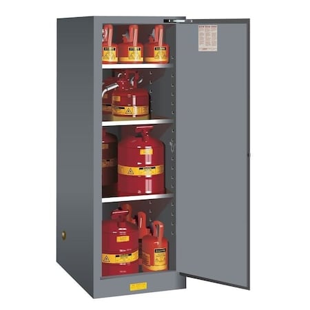 Justrite 54 gal, 3 Shelves, 18-Gauge Steel, 23.25 in W x 65 in H x 34 in D, Gray 895423